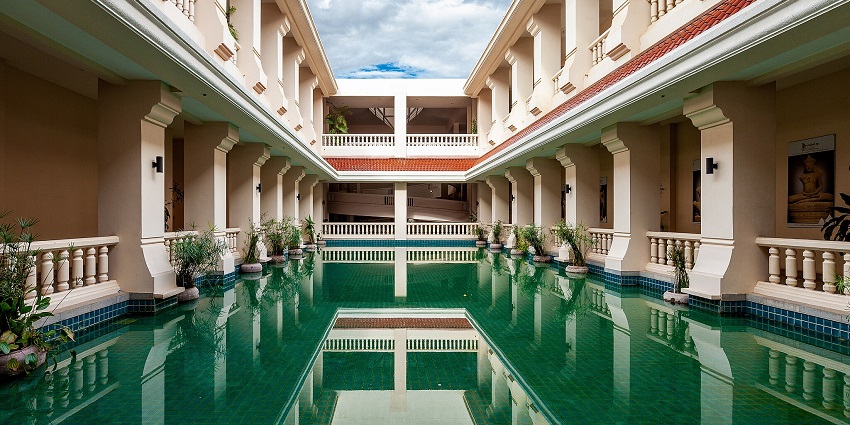 An inside view of the Angkor National Museum, a major tourist attraction in Cambodia.