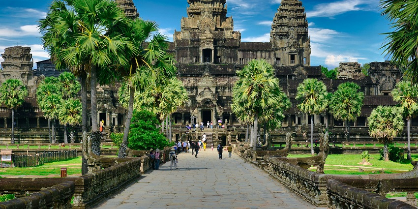 A scenic view of Angkor Wat, one of the top places to visit in Cambodia in February.