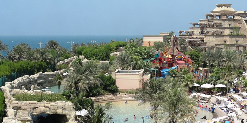 An aerial view of a waterpark located near the Seabreacher Ride Dubai