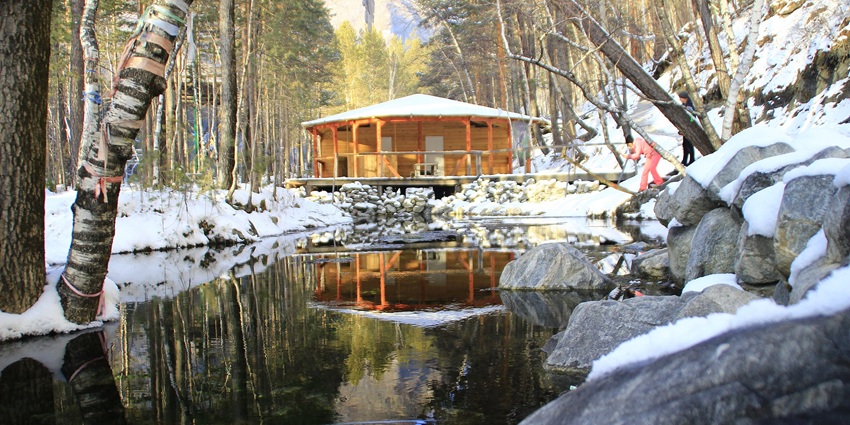 Arshan hot springs resort with a small hot spring near the deepest lake in Russia.