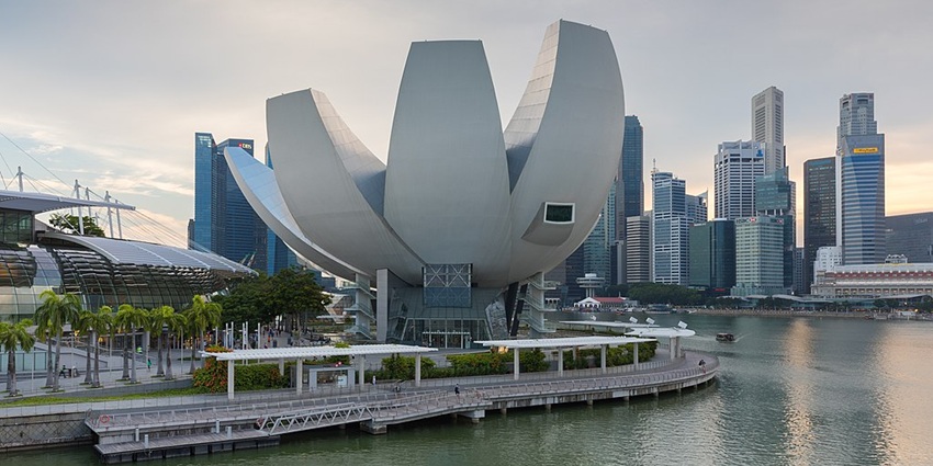 Explore the ArtScience Museum, just a short walk from the Helix Bridge in Singapore.
