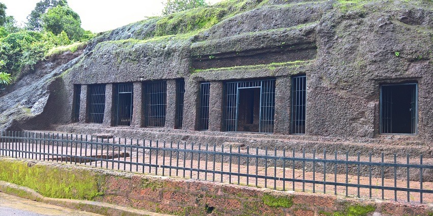 The ancient rock-cut Arvalem Caves in Goa, reflecting Buddhist architectural influences.