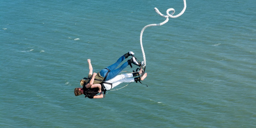 A tandem bungee jump, like the adventure at Atlantis Watersports at Baga Beach.