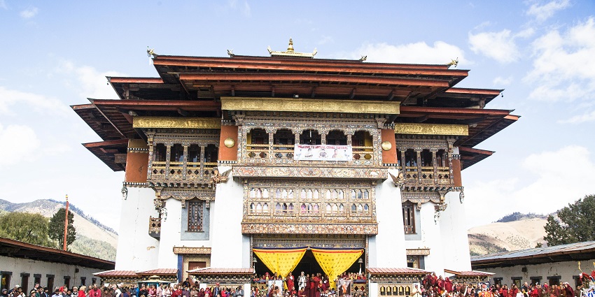 The temple of Kurjey Lhakhang in Bumthang, annually hosts vibrant festivals