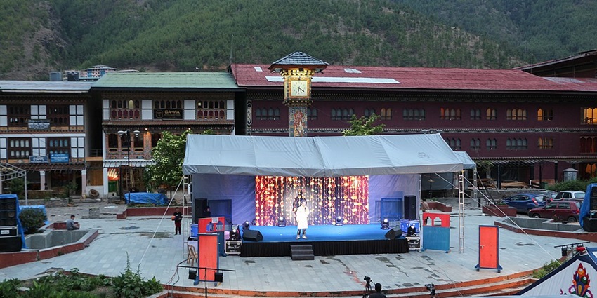 A view of the cultural events happening at Clock Tower Square in Thimphu in the evening