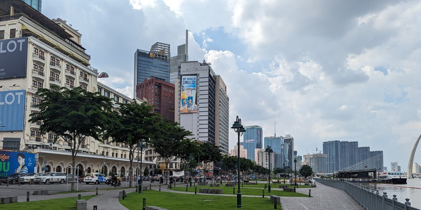 A view of Bach Dang Wharf Park, one of the top places to visit in Ho Chi Minh at night.