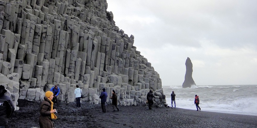 View of basalt columns, one of the best place near Chatham Islands, formed by volcanic activity.
