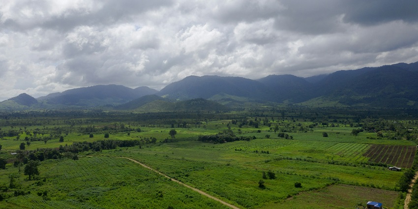 A breathtaking view of the manicured rolling meadows and lush green hills of Battambang.