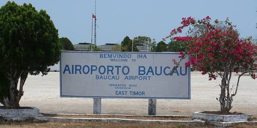 A signboard welcoming visitors at the Baucau Airport in East Timor’s Baucau.