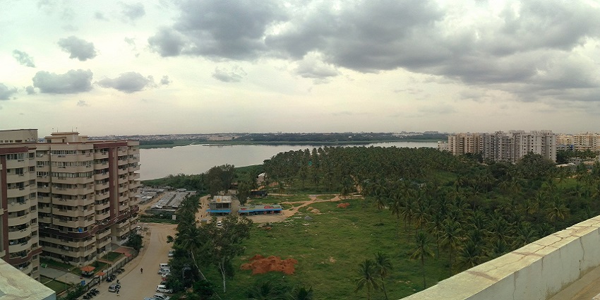 A photograph of Bellandur Lake, biggest lakes in Bangalore, due to its size.
