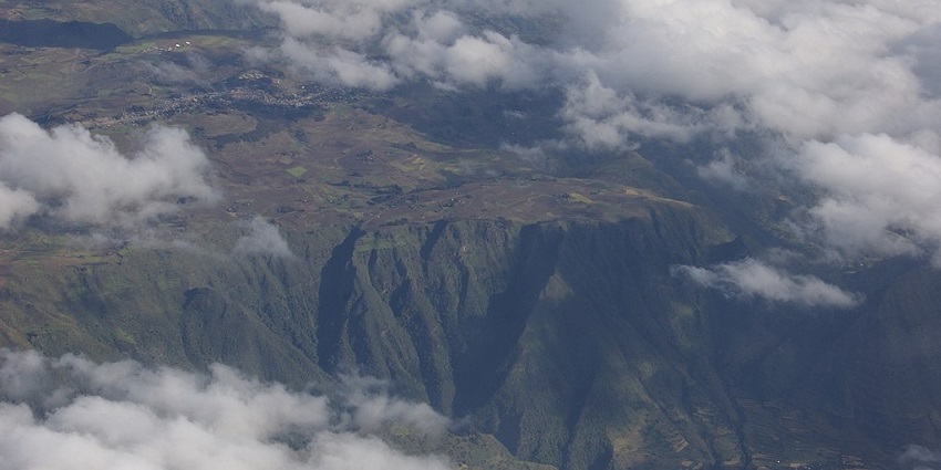 An aerial view of the surreal lush green landscapes of the longest rift valley in the world