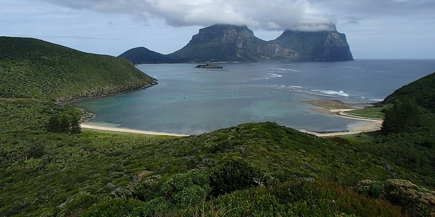 Image of Lord Howe Island, viewed from Mount Eliza, capturing its coastline and landscape