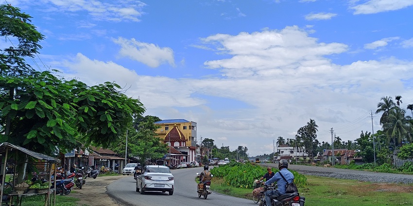 Locals travelling on roads during a peaceful evening in Nagaon, Assam