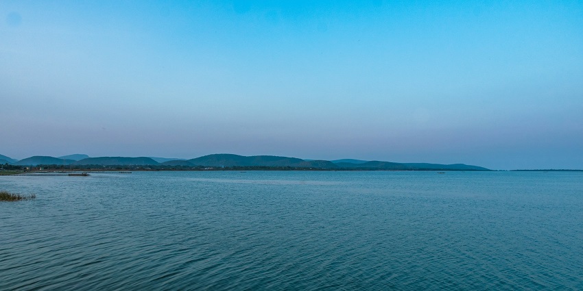 A bird's-eye perspective of Chilika Lake, revealing its intricate waterways and islands.