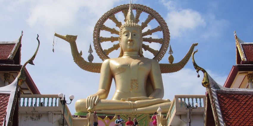 The Big Buddha Temple stands 12 metres high on a rocky island, close to Chaweng Beach.