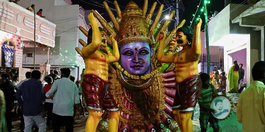 An image of people at the Bonalu Festival, one of the famous festivals in July in India