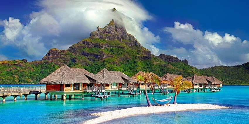 Bora Bora, a paradise for couples with its crystal-clear waters and overwater bungalows