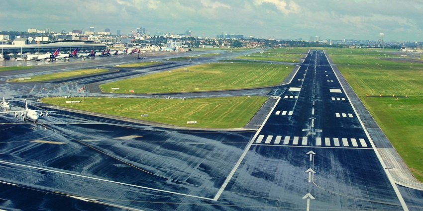 An aerial view of the runway at Brussels Airport, one of the busiest airports in Europe.