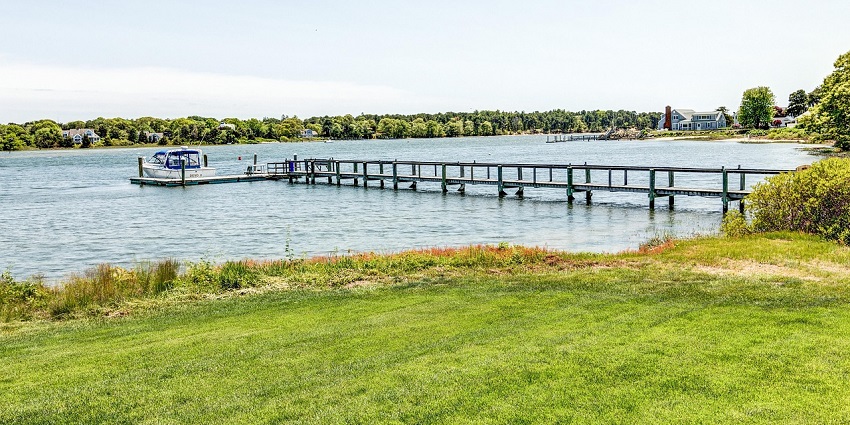 A scenic view of Cape Cod, Massachusetts, showcasing its coastline and lush landscape