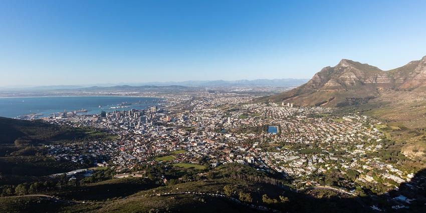Panoramic view of Cape Town from Lion’s Head with city, ocean, and mountain backdrop