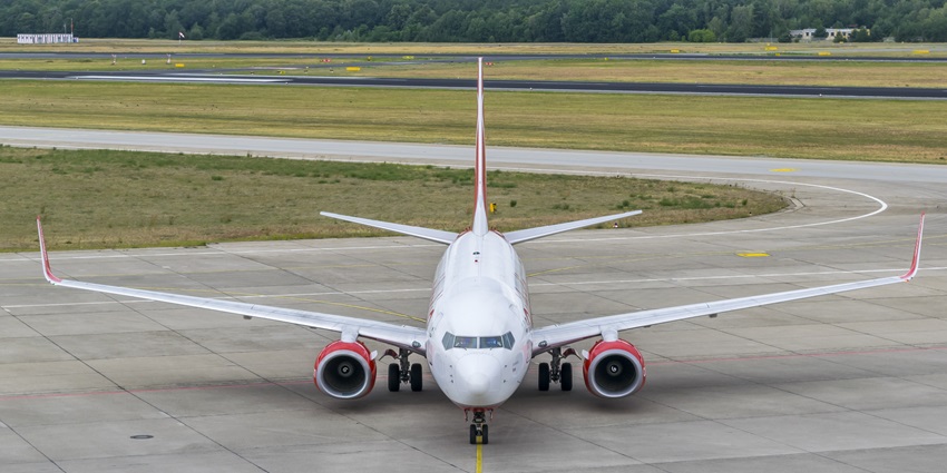 A view of an aeroplane is taxing on the runway, at one of the major airports in Bolivia.