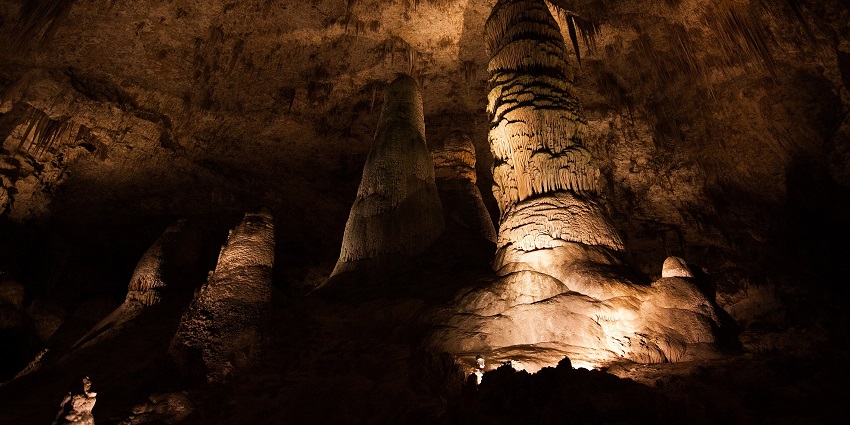 The rock formations of Carlsbad Caverns creating magical stalagmites and stalactite caves