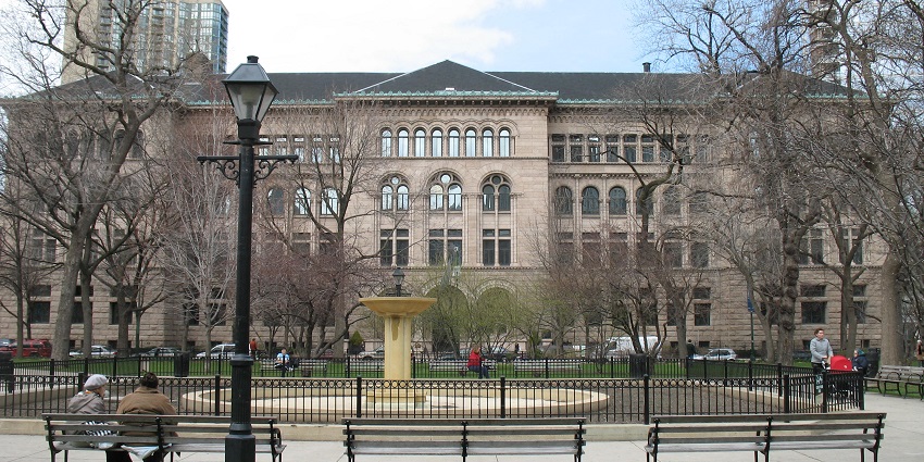 Entrance at Newberry Library Cartography Museum in the city of Chicago in the USA.
