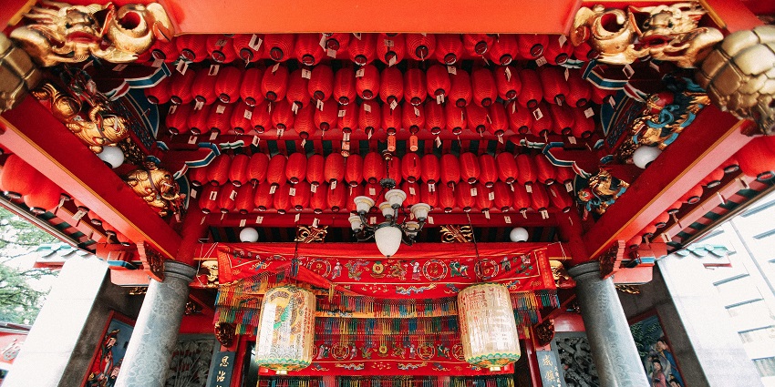 Decorations for the celebration of the Chinese new year at the temple