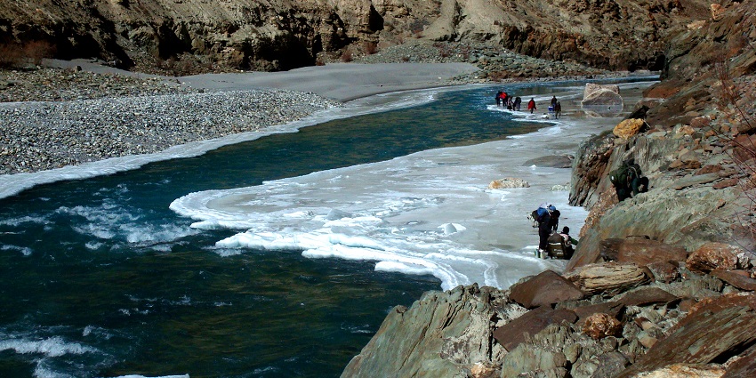 image of the Chadar Trek at Ladakh, one of the best destinations for trekking In January.