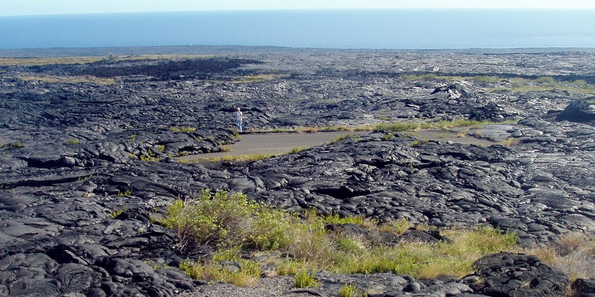A road covered with solidified lava, one of the most popular destinations near Hawaii Volcanoes National Park
