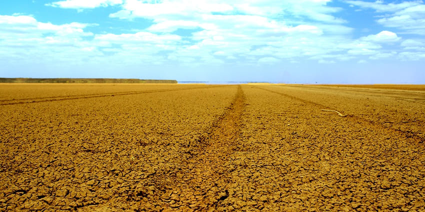 Scenic view of the Chalbi Desert, Kenya, with its vast, arid landscape near the lake