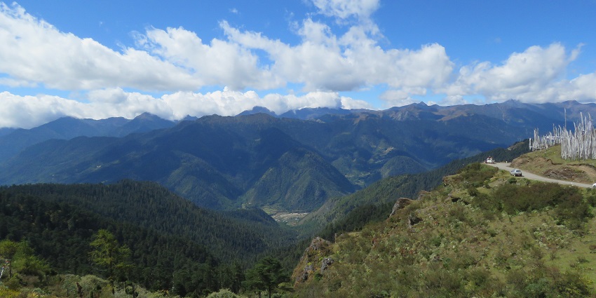 Scenic view from Chele La Pass, a stop near Drukgyel Dzong, offering stunning vistas
