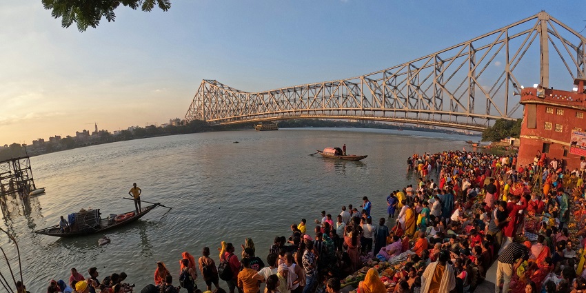 A view of devotees performing Chhath Puja, one of the festivals in November in India.