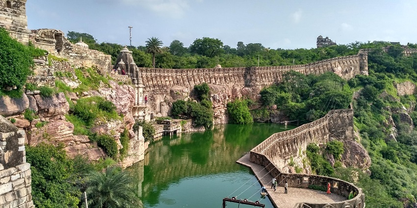 The grand walls of Chittorgarh Fort, a site known for its rich history and fort treks.