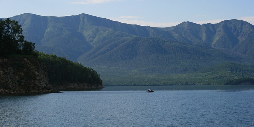 A glimpse of Chivyrkuysky bay with a large water body, near the deepest lake in Russia.