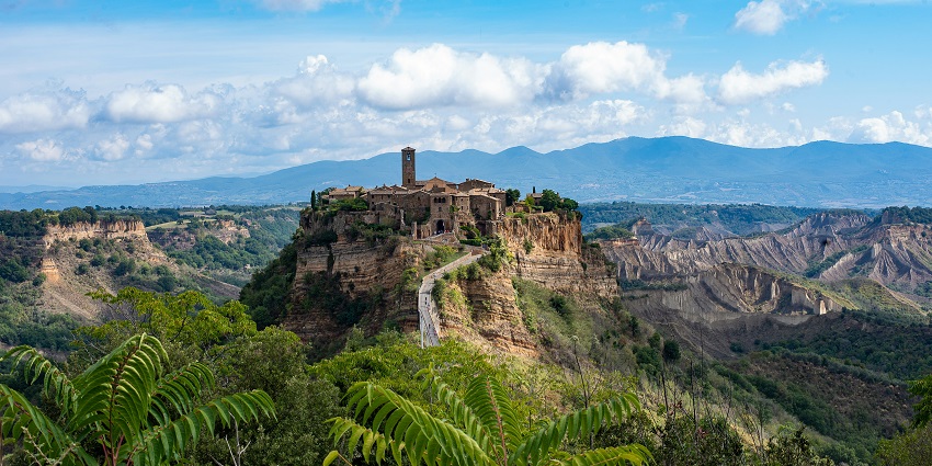 A mesmerising view of the city under the blue sky near Saturnia Hot springs, Tuscany.