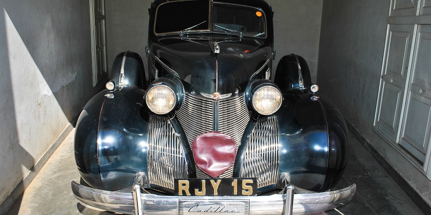 A view of a vintage car displayed in California, showcasing the history of automobiles.