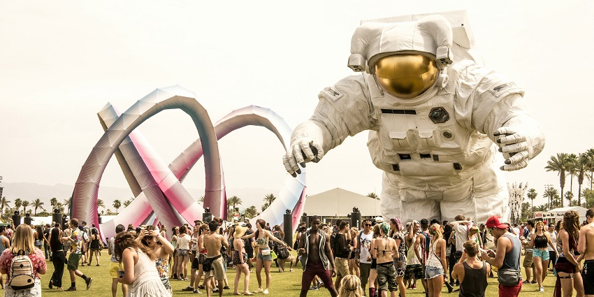 Attendees waiting for Coachella Festival in April on the grounds of the Empire Polo Club.