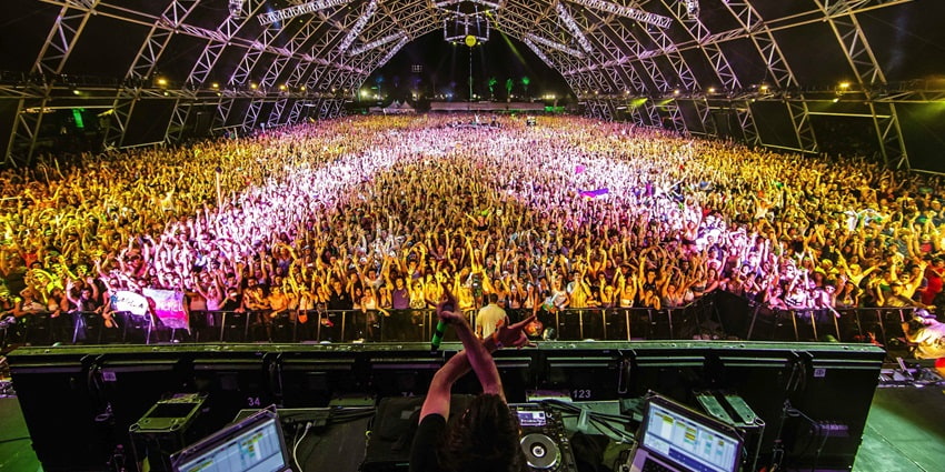 An amazing view of the highly energetic crowd during the Coachella Music Festival.