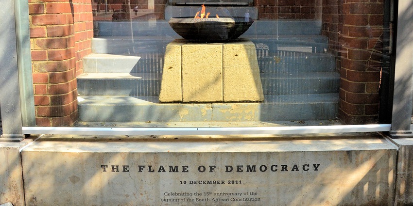 The Flame of Democracy lights with pride at Constitution Hill in Johannesburg.