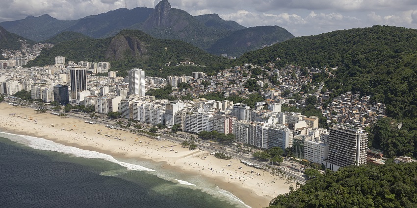 A spectacular view of the primary beach of Rio De Janeiro from the air