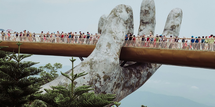 A view of the Golden Bridge in Da Nang, one of the best places to visit in Vietnam in May.