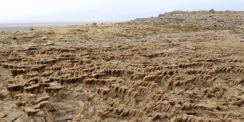An idyllic view of Dallol Beach in Ethiopia, one of the hottest beaches in the world.