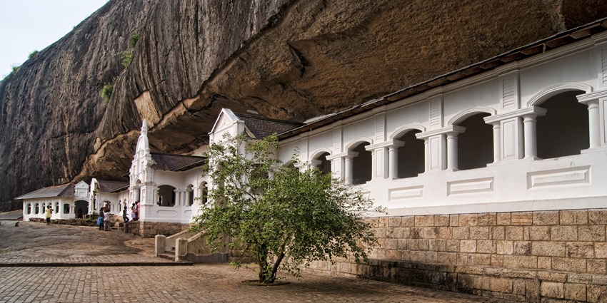 A view of Dambulla Cave Temple, a major attraction near Pidurangala Rock, Sri Lanka.