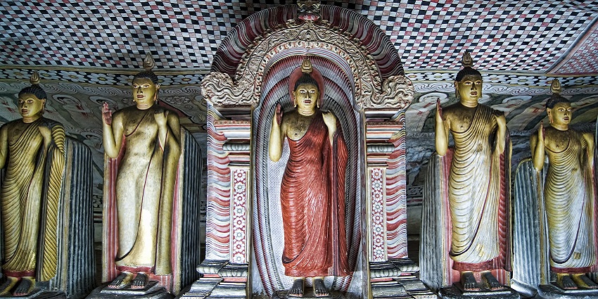 An image of Dambulla Cave in Sri Lanka, a UNESCO World Heritage Site and a pilgrimage site
