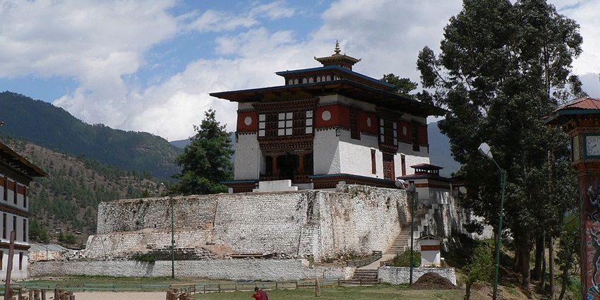 A view of the monastery with a beautiful landscape of the mountains