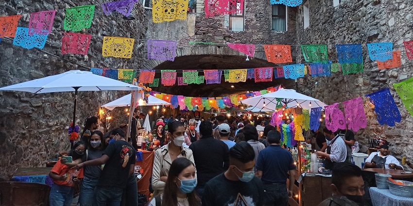 A view of the decorations made to honor the dead at a festival in autumn season in Mexico.