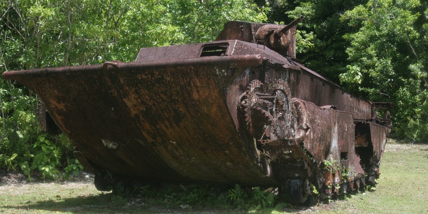 An old World War II tank at the Peleliu Island in Palau, taking visitors back in the time