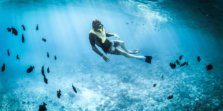 Explore vibrant coral reefs and marine life while diving or snorkeling
