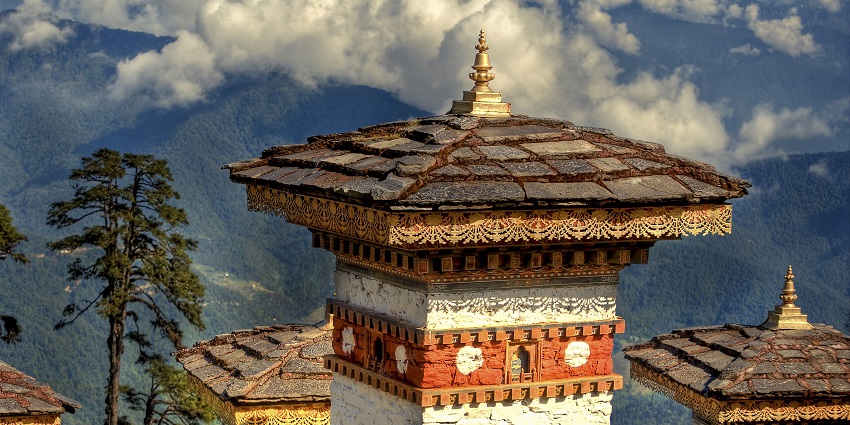 An image of the Dochula Pass view, set against majestic snow-capped Himalayan mountains